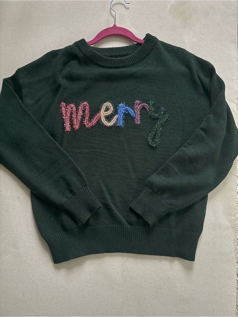 Blu Pepper Crewneck Sweater with Multicolor 'merry' Embroidery